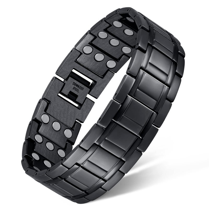 Feraco 3X Magnetic Bracelets for Men Titanium Steel Magnetic Bracelet with 3 Rows Magnets Black
